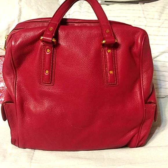 Red leather tote bag with strap with dustbag - Picture 1 of 9